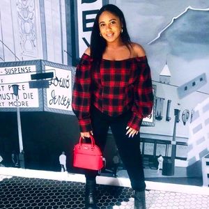 Off the shoulder bardot corset puff sleeve top